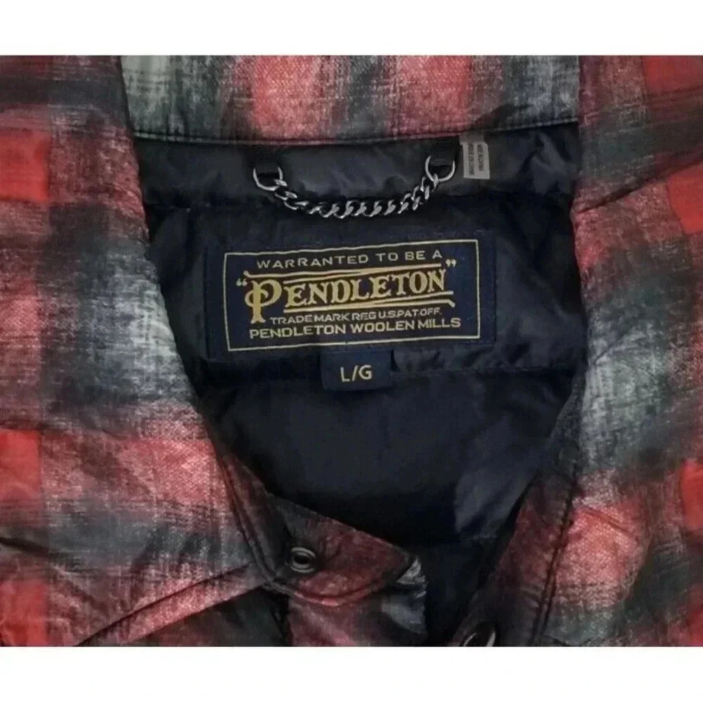 Pendleton Montecello Red Plaid Down Filled Quilted Puffer Jacket Men's Size L - Picture 5 of 8